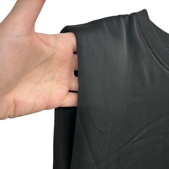 Black Sleeveless Shift Dress M Minimalist Quiet Luxury Structured Shoulder Pad - Picture 3 of 8